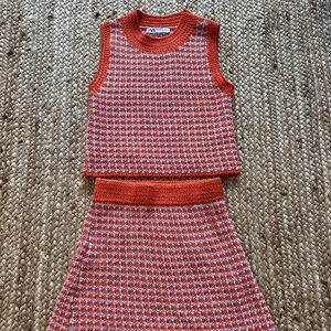 Zara Orange Crochet Knitted Set (Mini Skirt & Tank Top)